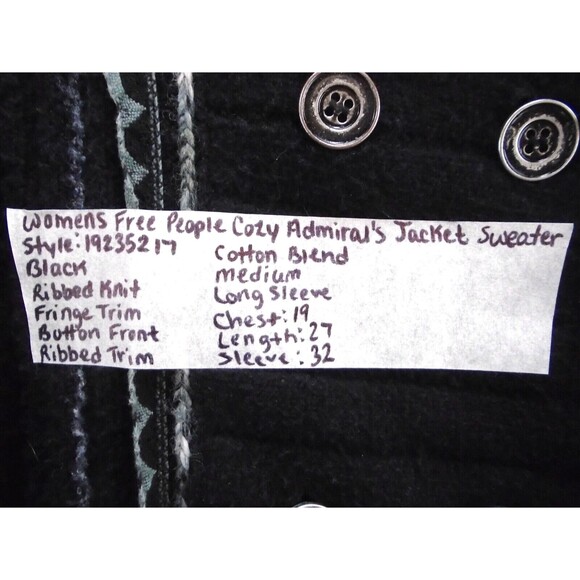 Free people Cozy Admiral's Jacket Sweater Womens Size M 19235217 Black - Picture 6 of 11